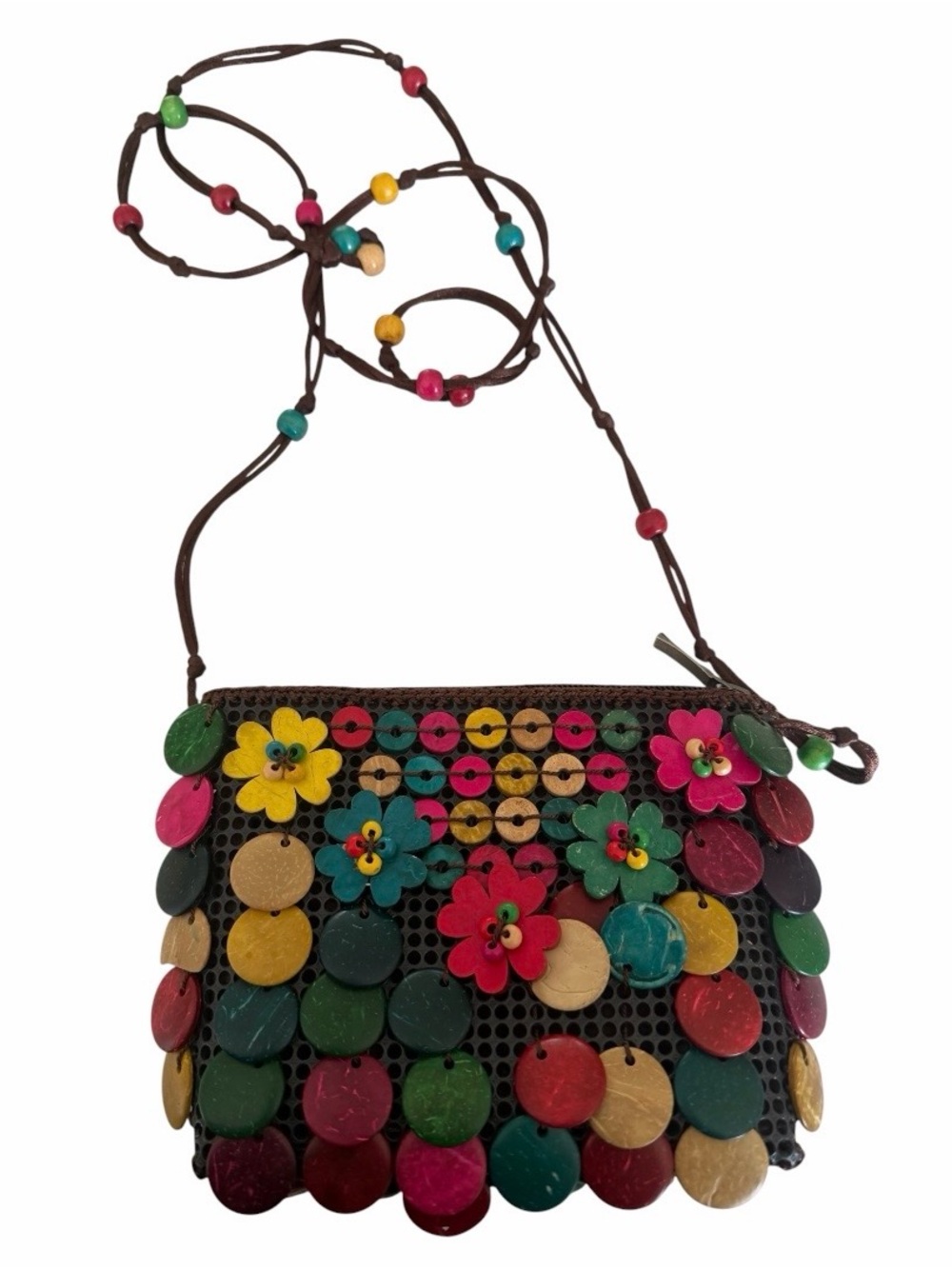 Colorful Floral Seed Bead Crossbody Bag - Multicolor